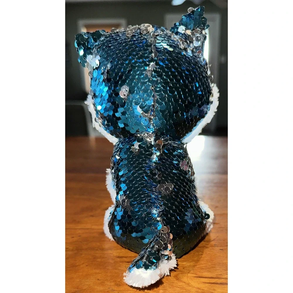 TY Beanie Boo‎ Slush the Dog Plush Blue White Sequin Stuffed Animal 7